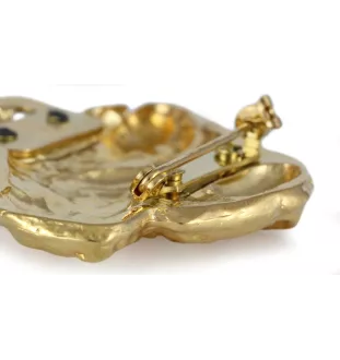 Staffordshire Bull Terrier, Staffy - brooch with a clip, gold-plated holder for a start number, a gift for a dog show by Art-Dog brand.