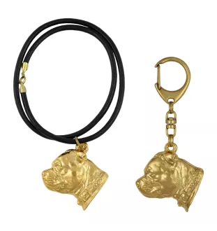 Staffordshire Bull Terrier, Staffy II - keychain and necklace with a dog in a box, high-quality gold-plated product, Art-Dog brand