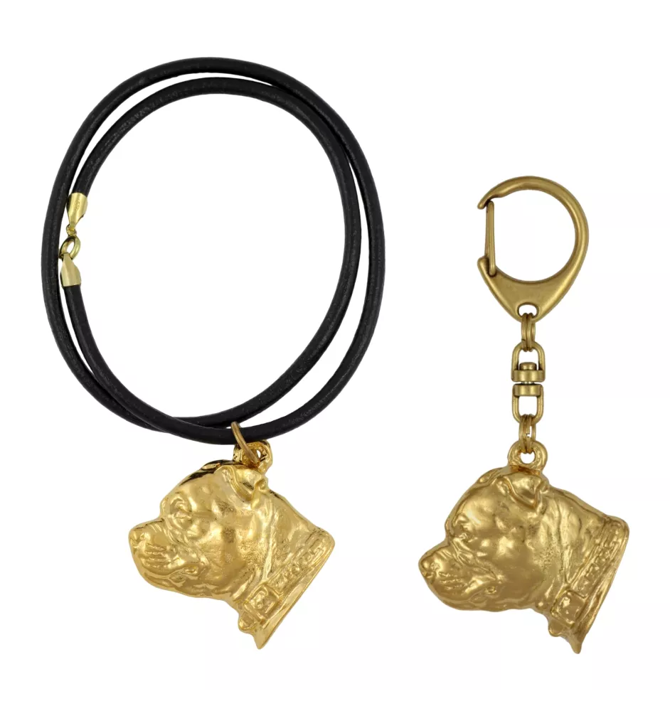 Staffordshire Bull Terrier, Staffy II - keychain and necklace with a dog in a box, high-quality gold-plated product, Art-Dog brand