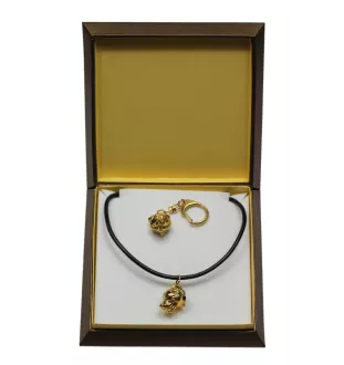 Staffordshire Bull Terrier, Staffy - keychain and necklace with a dog in a box, high-quality gold-plated product, Art-Dog brand