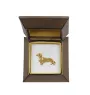 Dachshund Wire-haired, Wiener dog, Badger dog - Dog brooch in decorative box, elegant gold-plated pin, Art-Dog brand jacket pin