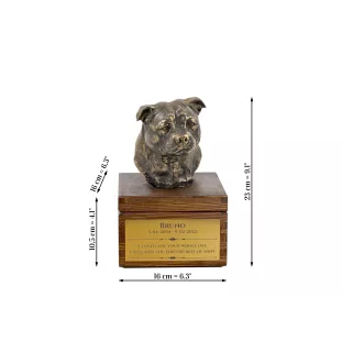 Staffordshire Bull Terrier, Staffie I - une urne avec une gravure et une sculpture de chien, un dernier adieu, un produit fait à la main de la marque Art-Dog