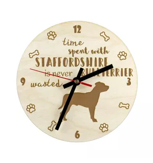 Staffordshire Bull Terrier, Staffy - clock with a dog, wooden clock, wall clock for dog lovers, clock for desk and shelf, Art-Dog