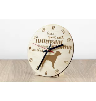 Staffordshire Bull Terrier, Staffy - clock with a dog, wooden clock, wall clock for dog lovers, clock for desk and shelf, Art-Dog