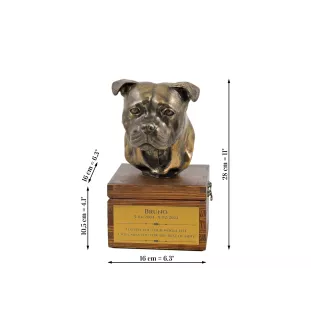 Staffordshire Bull Terrier, Staffie I - urne pour les cendres du chien avec une statuette, petite urne pour chien, urne personnalisée avec le buste du chien de la marque Art-Dog