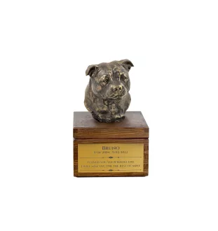 Staffordshire Bull Terrier, Staffy - urn for dog ashes with a statuette, small urn for a dog, personalized urn with a bust of a dog by Art-Dog brand