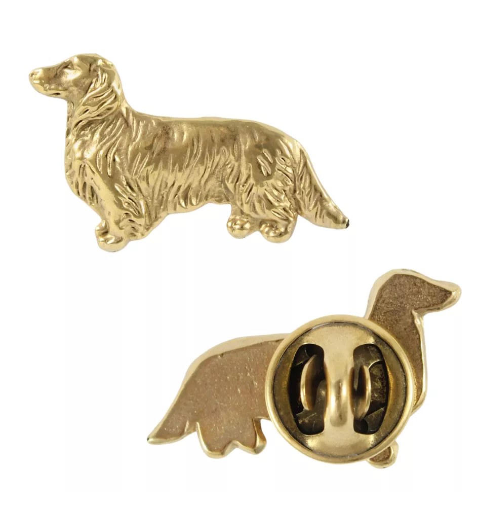 Dachshund Wire-haired, Wiener dog, Badger dog III - gold-plated pin brooch, elegant dog ornament, unique pin by Art-Dog brand