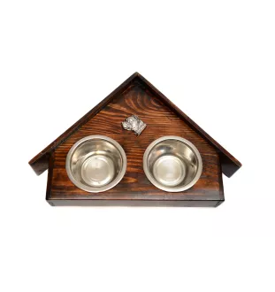 Staffordshire Bull Terrier, Staffy II - wooden stand with bowls for a dog, decorative dog bowls, a gift for adopting a dog from the Art-Dog brand