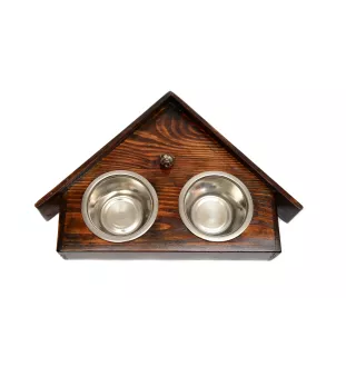 Staffordshire Bull Terrier, Staffy - wooden stand with bowls for a dog, decorative dog bowls, a gift for adopting a dog from the Art-Dog brand