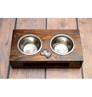 Staffordshire Bull Terrier, Staffie II - support en bois avec des bols pour chien, bols pour chien en acier, cadeau pour l'adoption d'un chien de la marque Art-Dog