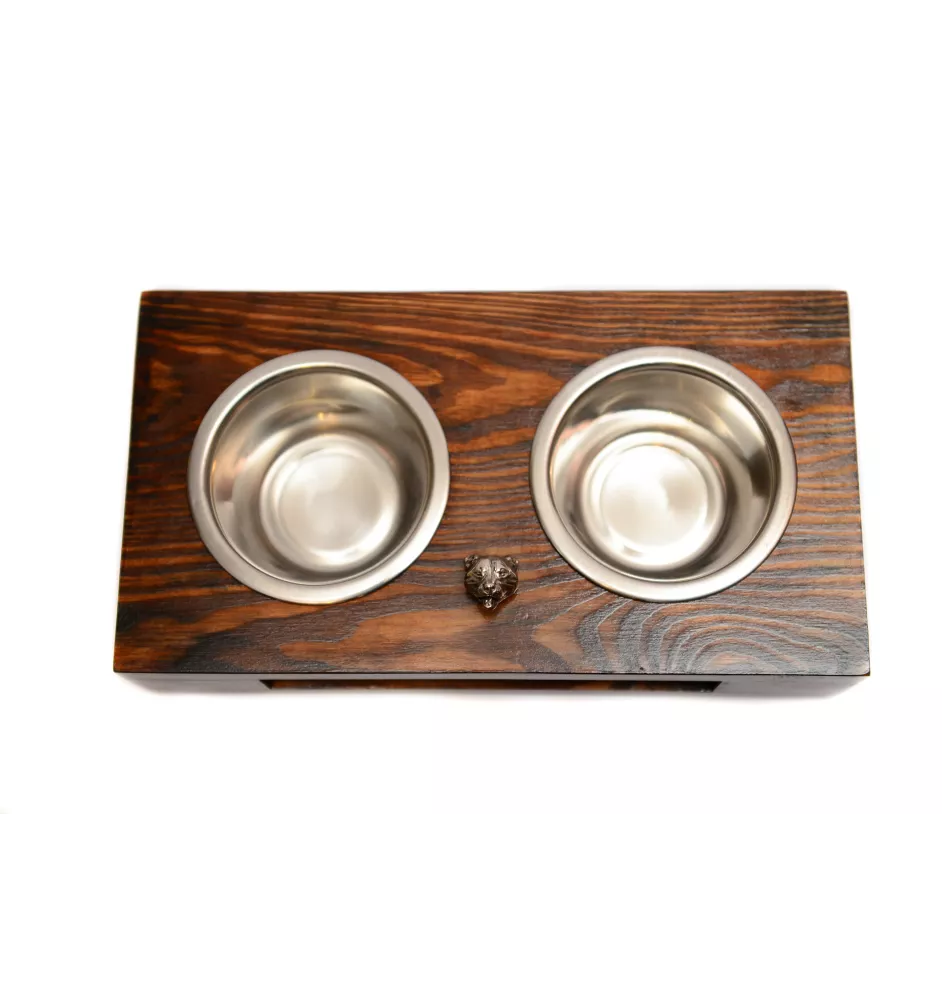 Staffordshire Bull Terrier, Staffie - support en bois avec des bols pour chien, bols pour chien en acier, cadeau pour l'adoption d'un chien de la marque Art-Dog