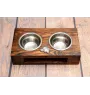 Staffordshire Bull Terrier, Staffy III - wooden stand with bowls for a dog, steel dog bowls, a gift for adopting a dog from the Art-Dog brand