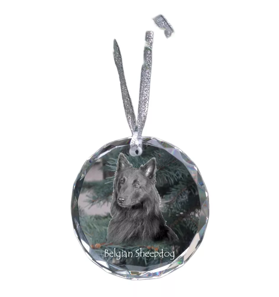 Tervueren Belgian Shepherd Dog, Tervueren Belgian Sheepdog - crystal bauble with a photo, dog photo in crystal, personalized Christmas tree ornament by Art-Dog brand