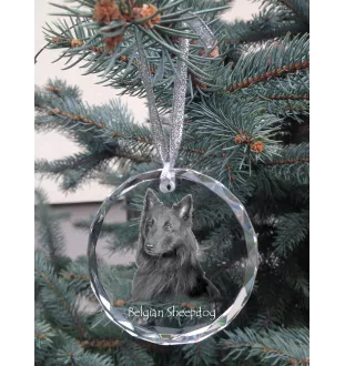 Tervueren Belgian Shepherd Dog, Tervueren Belgian Sheepdog - crystal bauble with a photo, dog photo in crystal, personalized Christmas tree ornament by Art-Dog brand