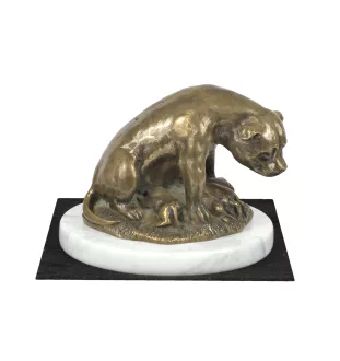 Staffordshire Bull Terrier, Staffy I - dog figurine, statue on white marble, trophy for Art-Dog dog show exhibition