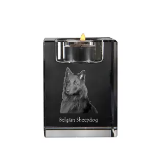 Tervueren Belgian Shepherd Dog, Tervueren Belgian Sheepdog - Candle holder with dog photo, crystal tealight holder, personalised gift by Art-Dog brand