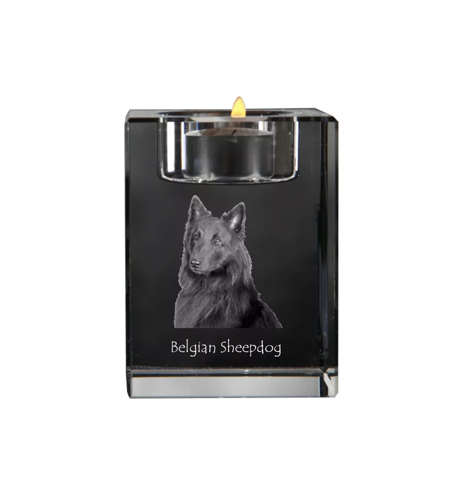 Tervueren Belgian Shepherd Dog, Tervueren Belgian Sheepdog - Candle holder with dog photo, crystal tealight holder, personalised gift by Art-Dog brand