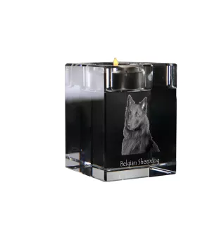 Tervueren Belgian Shepherd Dog, Tervueren Belgian Sheepdog - Candle holder with dog photo, crystal tealight holder, personalised gift by Art-Dog brand