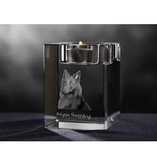 Tervueren Belgian Shepherd Dog, Tervueren Belgian Sheepdog - Candle holder with dog photo, crystal tealight holder, personalised gift by Art-Dog brand