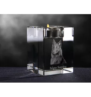 Tervueren Belgian Shepherd Dog, Tervueren Belgian Sheepdog - Candle holder with dog photo, crystal tealight holder, personalised gift by Art-Dog brand