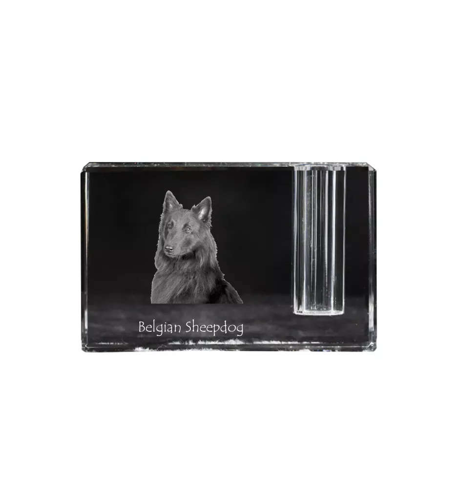 Tervueren Belgian Shepherd Dog, Tervueren Belgian Sheepdog - Pen stand, crystal organiser with dog photo, unique desk decoration by Art-Dog brand