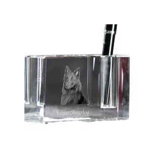 Tervueren Belgian Shepherd Dog, Tervueren Belgian Sheepdog - Pen stand, crystal organiser with dog photo, unique desk decoration by Art-Dog brand