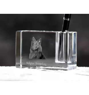 Tervueren chien de berger belge - Porte-stylos, organiseur en cristal avec photo de chien, décoration de bureau unique par la marque Art-Dog