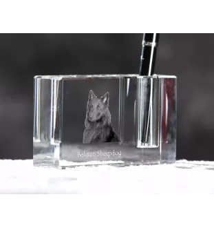 Tervueren Belgian Shepherd Dog, Tervueren Belgian Sheepdog - Pen stand, crystal organiser with dog photo, unique desk decoration by Art-Dog brand