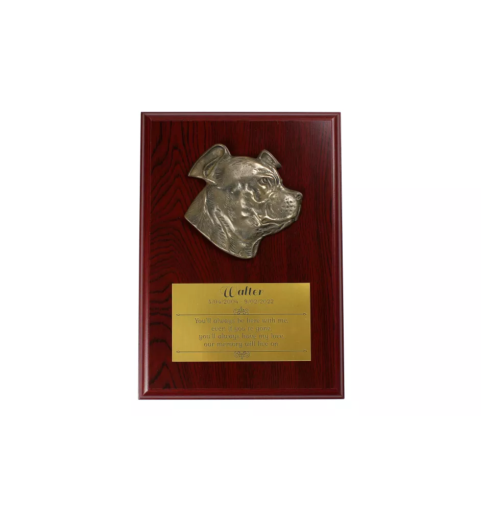 Staffordshire Bull Terrier, Staffy - bas-relief of a dog, small decoration, realistic plaque with the Art-Dog brand