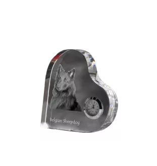 Tervueren chien de berger belge - horloge en cristal avec une photo de chien, horloge de table en forme de cœur, horloge debout personnalisée de la marque Art-Dog