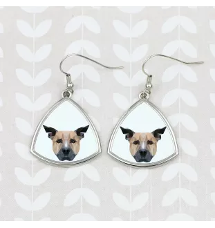 Staffordshire Bull Terrier, Staffie - boucles d'oreilles avec une photo et un motif de chien géométrique Art-Dog