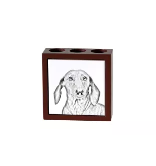 Dachshund Rauhhaar, Dackel, Teckel - Stifthalter mit Hund, Schreibtischorganizer mit Aufdruck, personalisierte Schreibtischdekoration der Marke Art-Dog