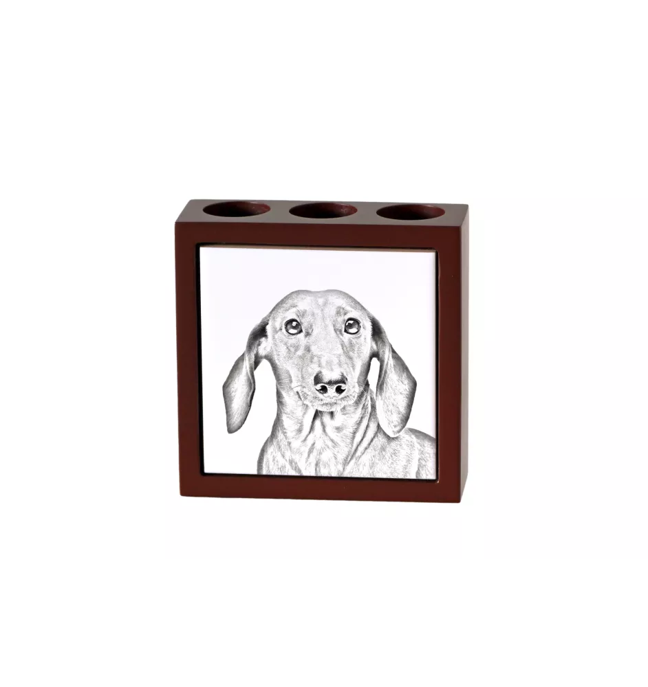 Dachshund Wire-haired, Wiener dog, Badger dog - pen holder with a dog, desk organizer with a print, personalized desk decoration from the Art-Dog brand.