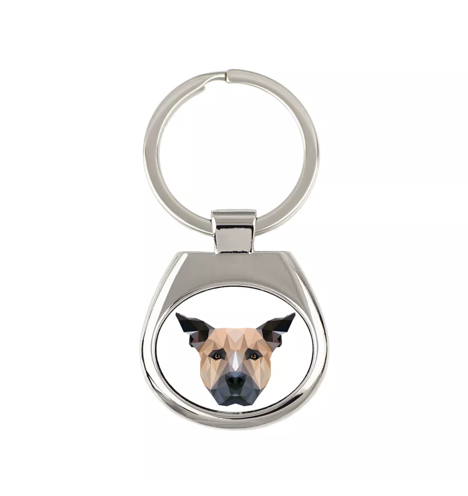 Staffordshire Bull Terrier, Staffy - geometric keychain with a photo and the inscription Art-Dog