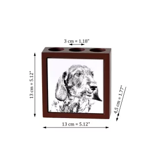 Dachshund Rauhhaar, Dackel, Teckel I - Stifthalter mit Hund, Schreibtischorganizer mit Aufdruck, personalisierte Schreibtischdekoration der Marke Art-Dog