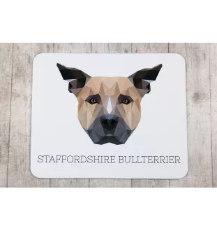 Staffordshire Bull Terrier, Staffordshire Bullterrier - geometrisches Mauspad mit Bild und Aufschrift von Art-Dog