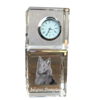 Tervueren Belgian Shepherd Dog, Tervueren Belgian Sheepdog - crystal clock with a photo, a photo of a dog in crystal, personalized desk clock by Art-Dog brand