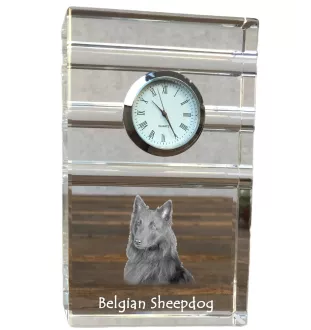 Tervueren chien de berger belge - une horloge en verre avec une photo, une photo de chien dans un cristal, une horloge de bureau personnalisée de la marque Art-Dog