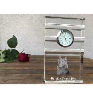 Tervueren chien de berger belge - une horloge en verre avec une photo, une photo de chien dans un cristal, une horloge de bureau personnalisée de la marque Art-Dog