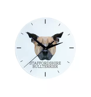 Staffordshire Bull Terrier, Staffy - geometric wall clock with a picture and the brand name Art-Dog