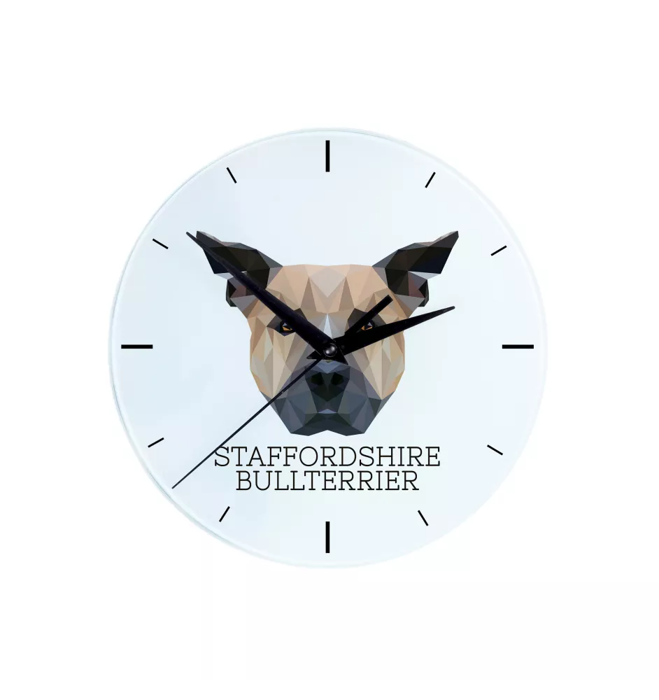 Staffordshire Bull Terrier, Staffie - horloge murale géométrique avec photo et logo de la marque Art-Dog