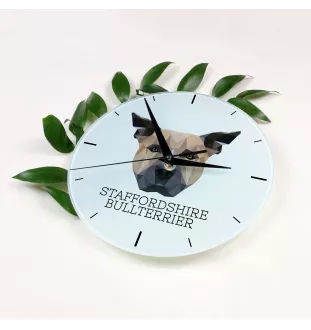 Staffordshire Bull Terrier, Staffy - geometric wall clock with a picture and the brand name Art-Dog