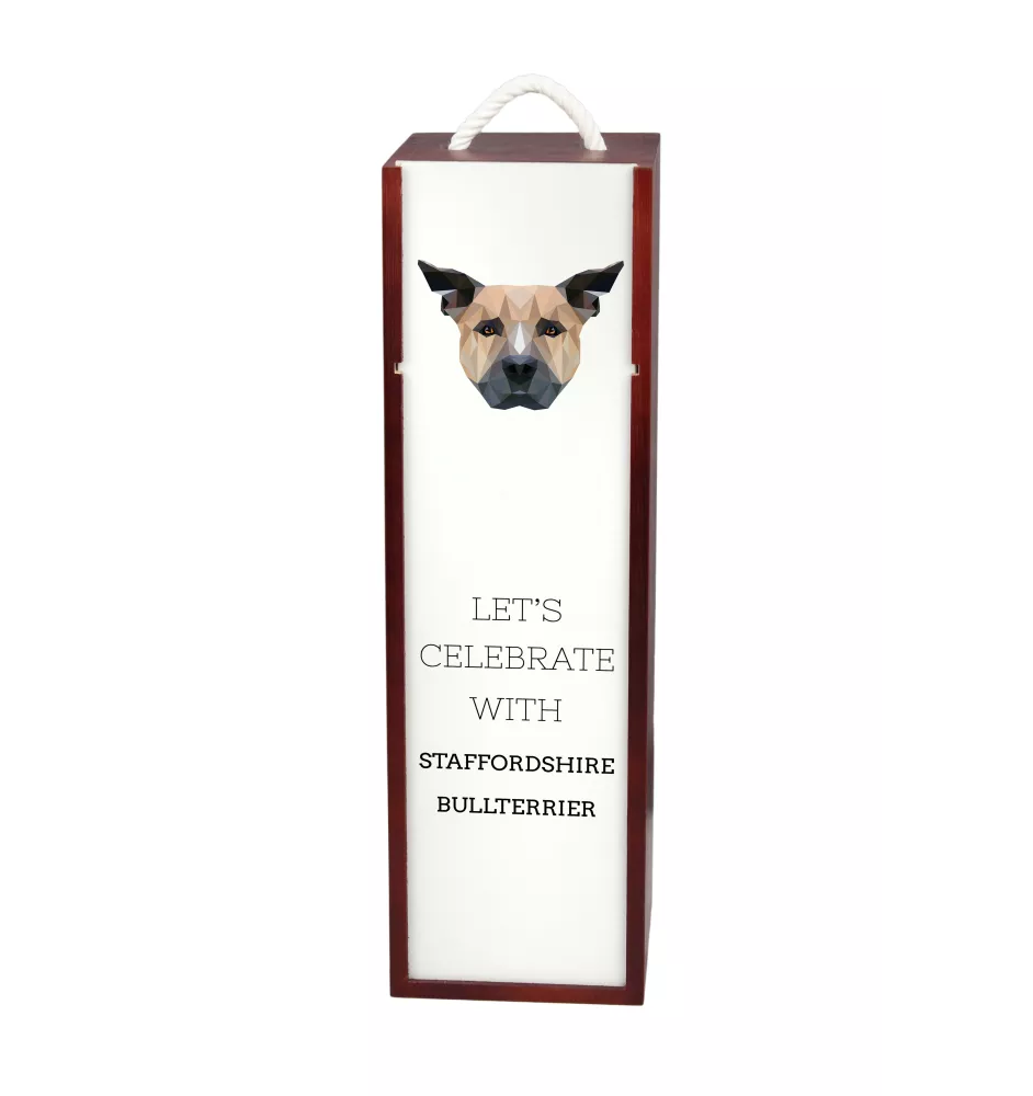 Staffordshire Bull Terrier, Staffie - une boîte géométrique avec une photo et un texte pour le vin de la marque Art-Dog