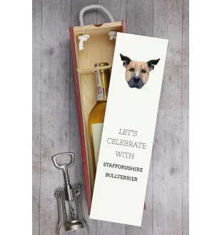 Staffordshire Bull Terrier, Staffordshire Bullterrier - geometrische Box mit einem Bild und Schriftzug für Wein der Marke Art-Dog
