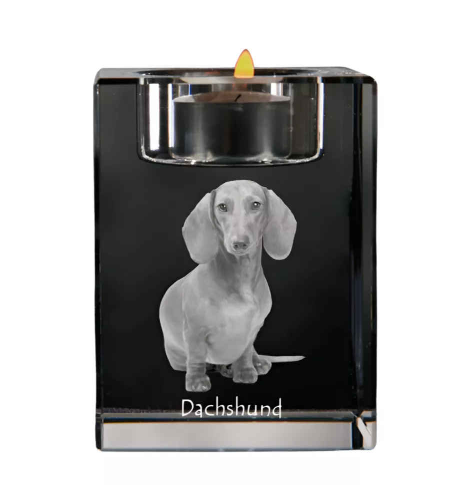 Dachshund Wire-haired, Wiener dog, Badger dog - Candle holder with dog photo, crystal tealight holder, personalised gift by Art-Dog brand