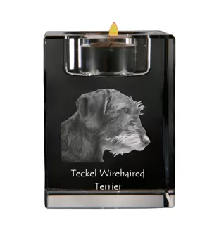 Dachshund Rauhhaar, Dackel, Teckel I - Kerzenhalter mit Hundefoto, Teelichthalter aus Kristall, personalisiertes Geschenk der Marke Art-Dog