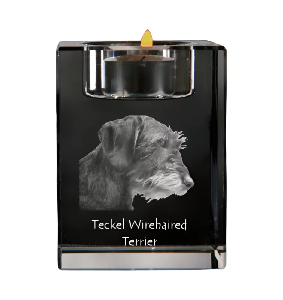 Dachshund Rauhhaar, Dackel, Teckel I - Kerzenhalter mit Hundefoto, Teelichthalter aus Kristall, personalisiertes Geschenk der Marke Art-Dog