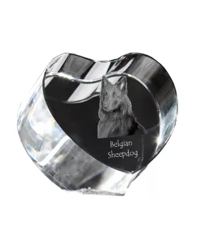 Tervueren Belgian Shepherd Dog, Tervueren Belgian Sheepdog - a photo of a dog in crystal, crystal heart, unique photo frame from the Art-Dog brand