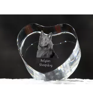 Tervueren Belgian Shepherd Dog, Tervueren Belgian Sheepdog - a photo of a dog in crystal, crystal heart, unique photo frame from the Art-Dog brand