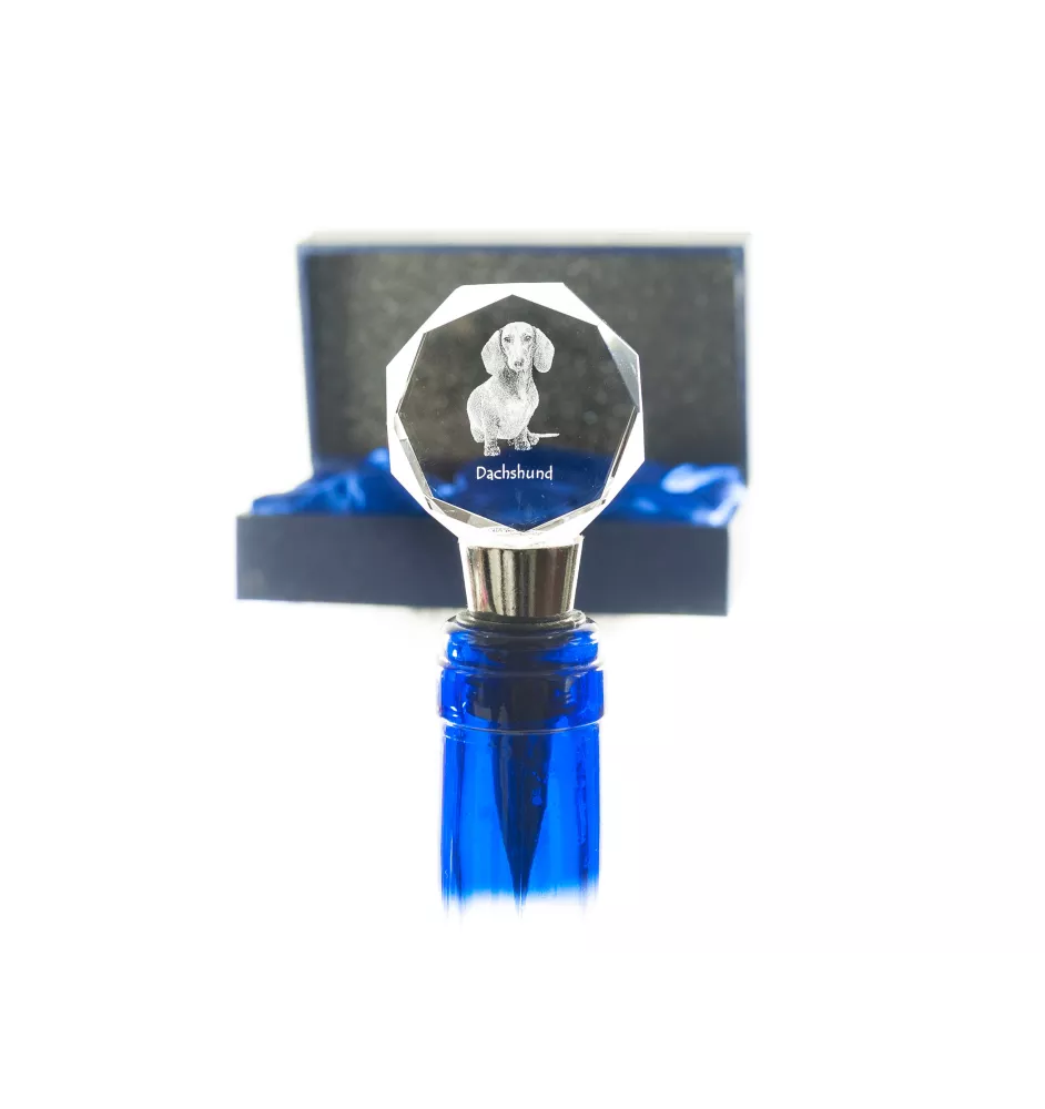 Teckel à poil dur, Chien-saucisse - Bouchon de bouteille, bouchon de vin en cristal avec photo, cadeau personnalisé pour barman par la marque Art-Dog